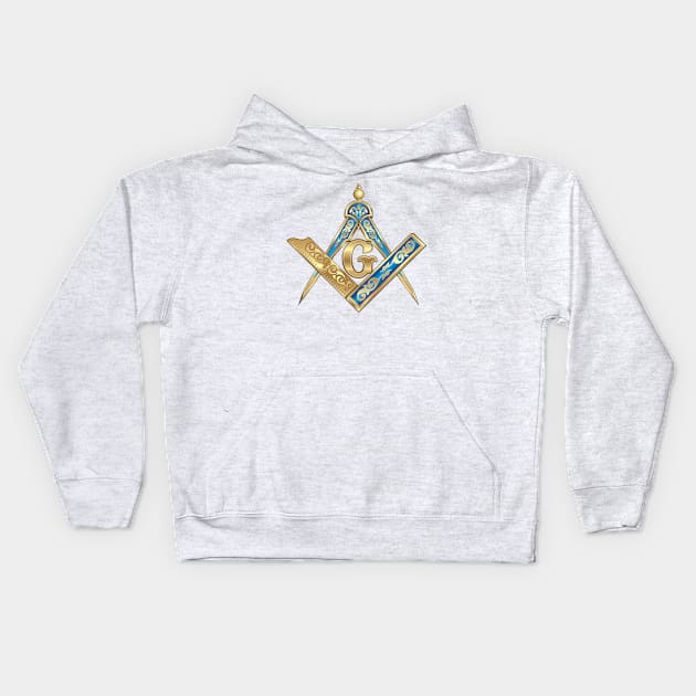 Compass & Square Masonic Symbol in blue and gold, for Those Who Travel East Towards The Light Kids Hoodie by hclara23